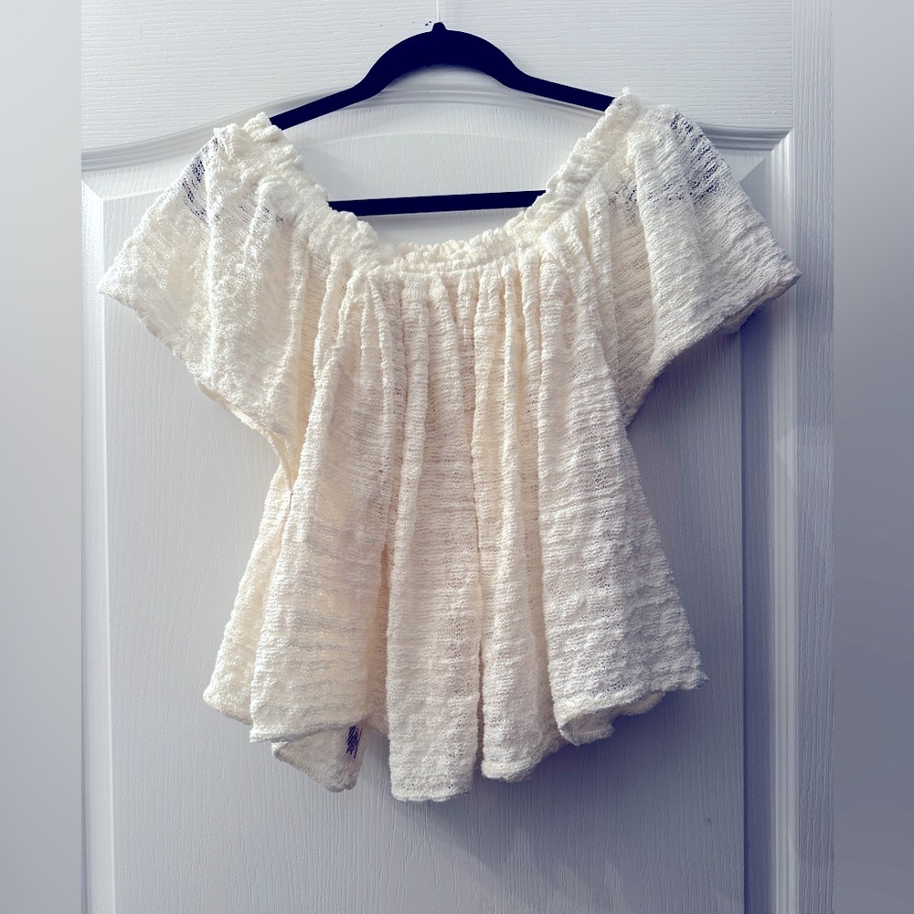 Free People White Flutter Sleeve Ruffled Blouse M - Picture 5 of 8